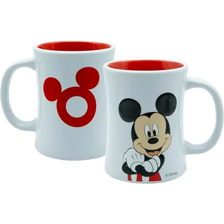 Geda Labels GmbH Mickey Tasse mit 3D Relief, Steingut, Rot, 360ml, mikrowellen- und spülmaschinengeeignet