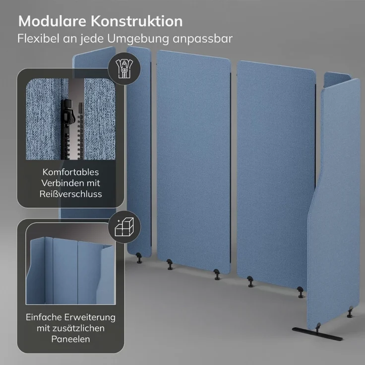 Akustik-Trennwand mit Schalldämmung PEOLT - 145x280x1,8cm Blau | Stellwand Büro Raumteiler Office-Akustikwand Sichtschutz freistehend – Bild 3