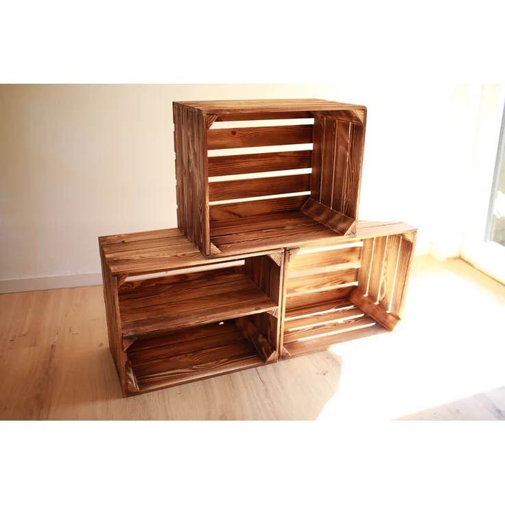 Obstkisten Holzkisten Weinkisten 3er Set 50 x 40 x 30cm Ablage Lang Geflammt