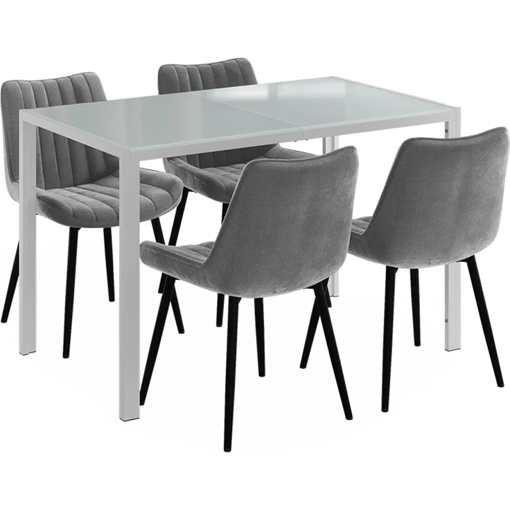 Esstisch Set Grand Weiß 120 x 70 cm mit 4 Stühlen (Grau) Vicco – Bild 1