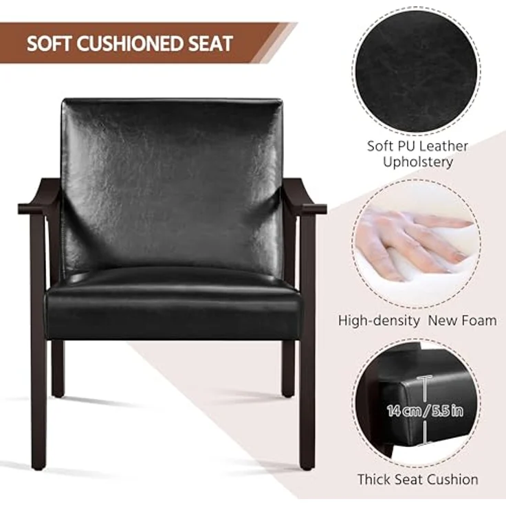 Yaheetech Relaxsessel Retro Loungesessel Polsterstuhl Fernsehsessel Lesesessel Einzelsofa bis 136 kg Belastbar für Wohnzimmer/Empfangsraum/Heimkino/Schlafzimmer Schwarz – Bild 6