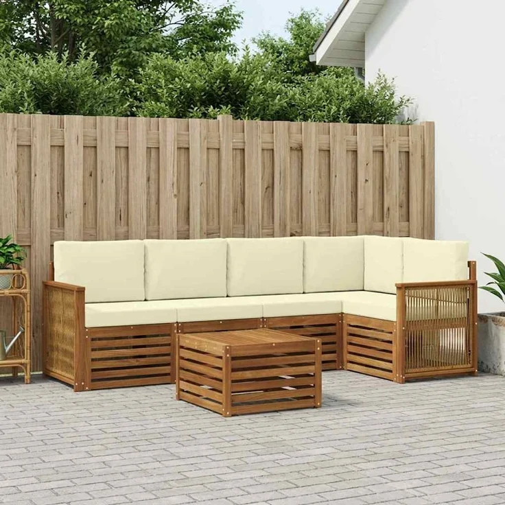 vidaXL Outdoor-Sofagarnitur 6 stk. 5-Sitzer Natur und Creme 3384386 – Bild 1
