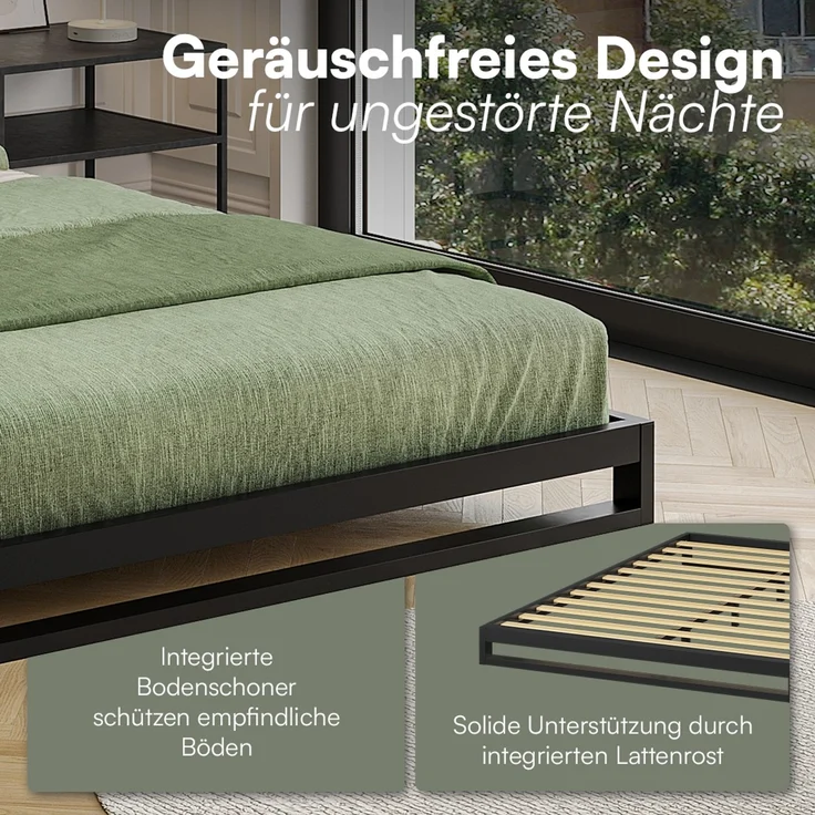 skølm 'Vidar' Bett 140x200 cm, Metall, schwarz, Höhe 15 cm hoch, Doppelbett mit Lattenrost – Bild 4