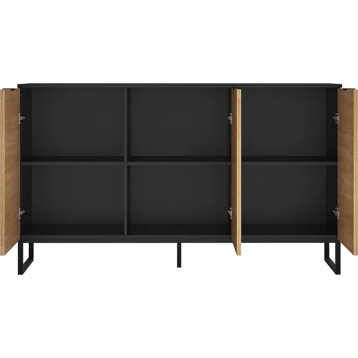 Bellamio 'Luvua' Kommode, schwarz/Eichenoptik, mit Metallfüßen, 80x40x135 cm, Sideboard mit 3 Türen und 6 Fächern – Bild 9