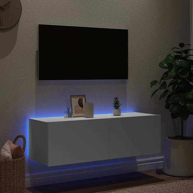 TV-Wandschrank, Fernsehschrank mit LED-Leuchten Weiß 100 x 35 x 31 cm – Bild 4