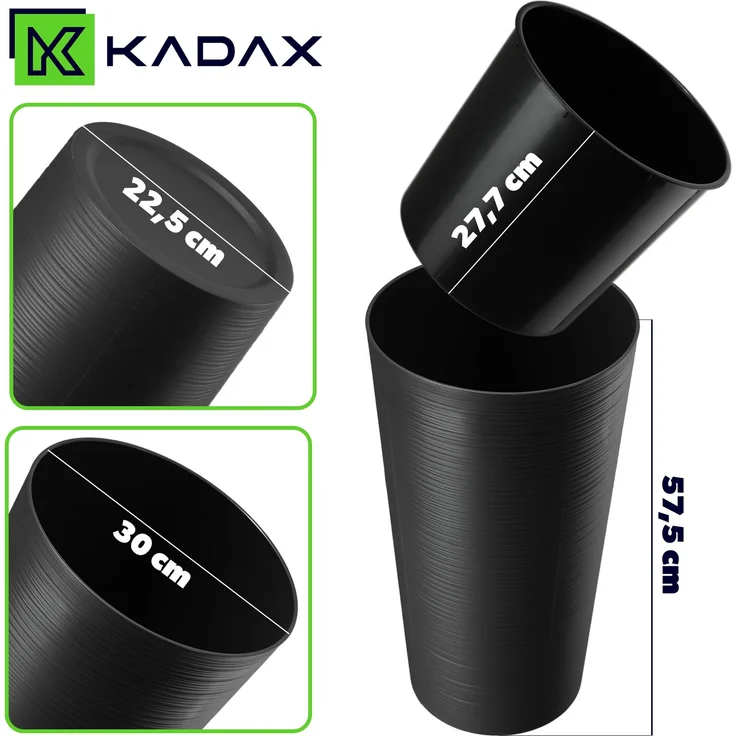 KADAX Blumentopf Blumentopf 57cm Abdeckung mit Einsatz Blumenständer Kunststoff Graphit – Bild 2