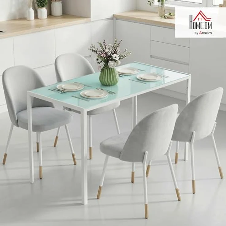 HOMCOM Esstisch 120x60 cm Küchentisch für 4 Personen Esszimmertisch mit Tischplatte aus Hartglas moderner Tisch für Küche, Esszimmer Wohnzimmer Weiß – Bild 3