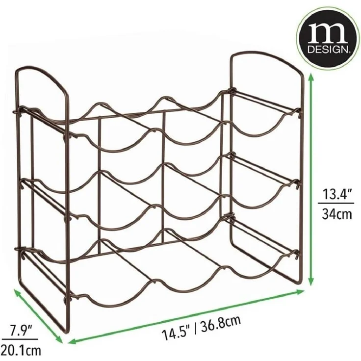 mDesign Weinregal Regal Flaschenhalter 9 Flaschen 3 Ebenen Metall Bronze – Bild 2