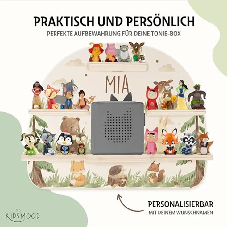 KIDSMOOD - Personalisiertes Tonie Regal für Kinderzimmer | Regenbogen Wand-Regal mit genügend Platz für Tonie-Hör-Figuren, Aussparung für Tonie-Musikbox & Kabelmanagement, Tonie Regal Mädchen & Jungen – Bild 6