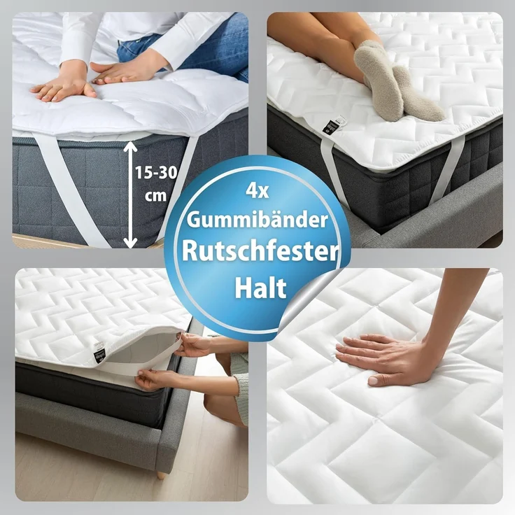 Matratzenschoner Topper 160x200 Premium Matratzenschutz SEI Design, Bettauflage ergonomisch gesteppt mit 4X Gimmu Befestigung – Bild 3
