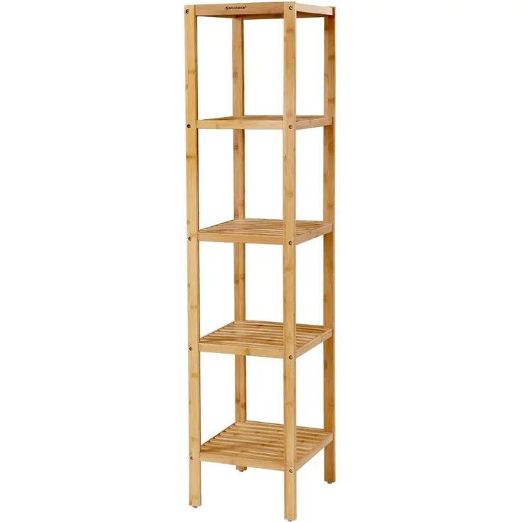 Songmics Badezimmer-Regal mit 5 Etagen, Bambus natur, 33 x 33 x 146 cm