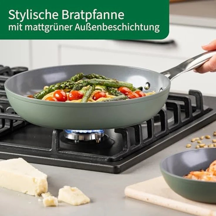 Chefkoch trifft Fackelmann Keramik-Bratpfanne Stuttgart, Antihaft-Pfanne mit Greblon CK2 Beschichtung, 100% recyceltes Aluminium, Edelstahlgriff – Bild 6