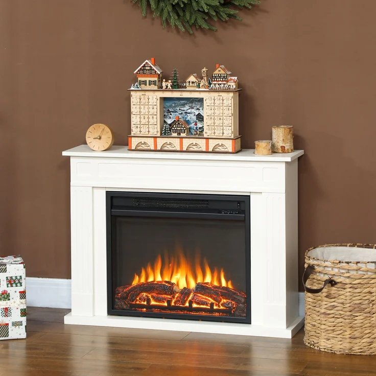 JARDJ Elektrischer Kamin mit 5 Flammenstufen, Fernbedienung und Timer, 98 x 23,5 x 69,5 cm, Schwarz und Weiß – Bild 4