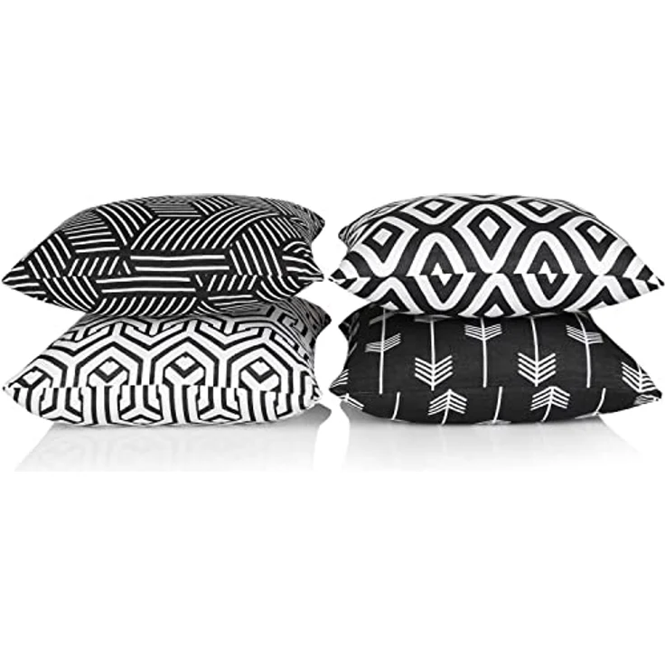 Penguin Home 4Er - Pack Dekorative Quadratische Kissen Aus Baumwolle, Luxuriöse, Stilvolle Für Wohnzimmer, Sofa, Schlafzimmer, Mit Unsichtbarem Reißverschluss, 45X45 cm (18"),Schwarz/Weiß - Mischen – Bild 7