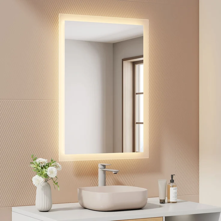 EMKE LED Badspiegel mit Beleuchtung 70x50cm Warmweiß Licht Badezimmerspiegel Wandschalter (nicht enthalten) – Bild 1