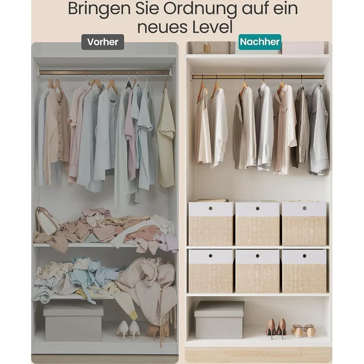 SONGMICS Aufbewahrungskörbe, 6er Set, faltbare Stoffboxen mit PP-Platten, für Regal, 30 x 30 x 30 cm, weiß-beige – Bild 6