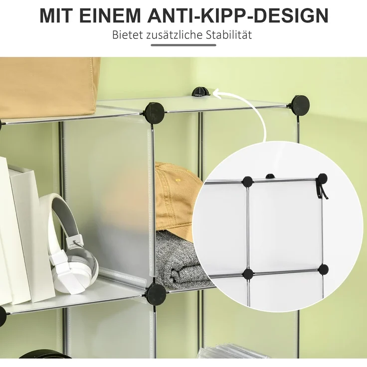 HOMCOM Kommode DIY Regalsystem mit 16 Würfeln (Aufbewahrungsregal, 1 St, DIY-Würfelregal), Kunststoff Stahl Weiß 125 x 32 x 125 cm – Bild 6
