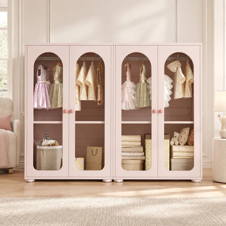 Kleiderschrank-Set 160 x 50 x 120 cm aus MDF mit Acryl-Türen in Babyrosa – Bild 1