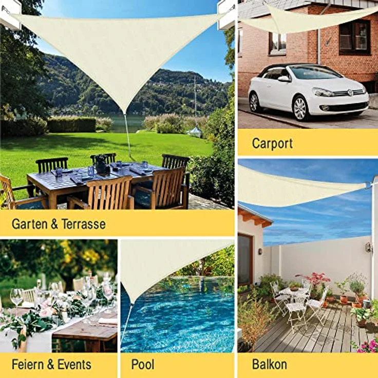 Sonnensegel dreieckig 2 x 2 x 2 m Balkon Sonnensegel Wasserdurchlässig Terrasse Sonnenschutz Segel Creme – Sol Royal Sonnensegel Balkon Segeltuch UV Sonnenschutz Garten Pool Camping - Shade Sails HS9 – Bild 6