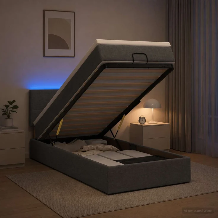 vidaXL Ottoman-Bett mit Matratze und LED Dunkelgrau 90 x 200 cm Stoff 3456878 – Bild 1