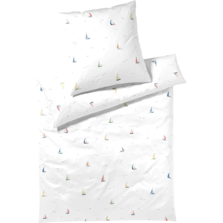 Elegante Mako Satin Bettwäsche Sail Away 24576-0 Segelboot 135x200
