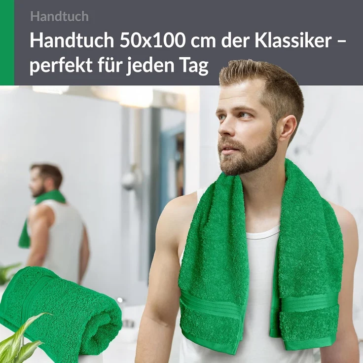 Lashuma Handtücher Linz, Frottee (2-St), Saugstarke Baumwollhandtücher 50x100 cm grün – Bild 4