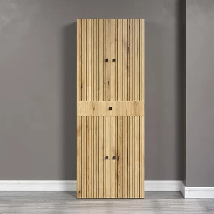 trendteam smart living - PureBliss - Waschbeckenunterschrank - Eiche - Waschtisch mit 3 offenen Fächern - (BxHxT) 90 x 79 x 53 cm - Badezimmerschrank mit Rillenoptik - edle Metallgriffe – Bild 5