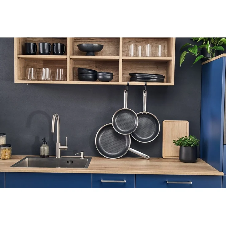 HENCKELS by ZWILLING Pfannen-Set Valley, Edelstahl (Set, 3-tlg, 1 Bratpfanne (20 cm), 1 Bratpfanne (24 cm), 1 Bratpfanne (28 cm), Keramikbeschichtung, Soft-Touch-Griffe, fettarmes Braten, Edelstahl – Bild 4