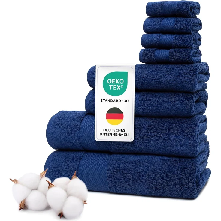 Wolkenfeld Handtuch Set Premium Low-Twist Baumwolle 550 g/m² – 8-teilig mit Waschlappen, Frottier (8-St), 2 Badetücher, 2 Handtücher groß & 4 Waschlappen