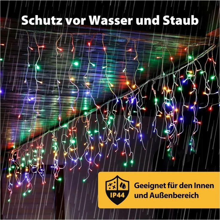 SALCAR LED Eisregen Lichterkette Außen, 10m 400er LED Lichtervorhang Innen Weihnachten mit 8 Modi, Timer und Memory-Funktion, Wasserdicht Weihnachtsbeleuchtung Außen für Pavillon Balkon, Bunt – Bild 2