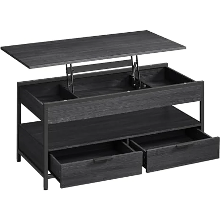 Vasagle höhenverstellbarer Wohnzimmertisch, X-Streben, 50x100 x (48-63)cm, Spanplatte/Stahl anthrazitgrau-schwarz – Bild 2