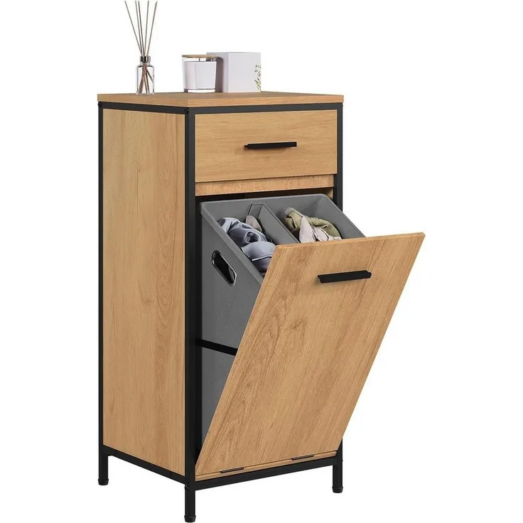 EUGAD Badkommode (1 St), Badezimmerschrank mit faltbarem Wäschesack, 38x80x34cm