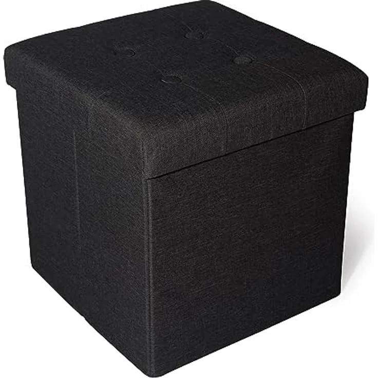 Zedelmaier Sitzhocker mit Stauraum, Fußbank Truhen Aufbewahrungsbox faltbar belastbar bis 300 kg, Leinen, 38 x 38 x 38 cm (Dunkles Schwarz) – Bild 7