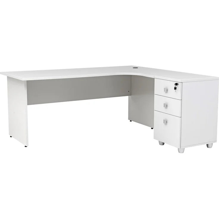 Winkelschreibtisch Dona, Holzfuß, grau Dekor, 180 cm x 120 cm x 74 cm, inkl. Beistellcontainer, rechts gewinkelt – Bild 2