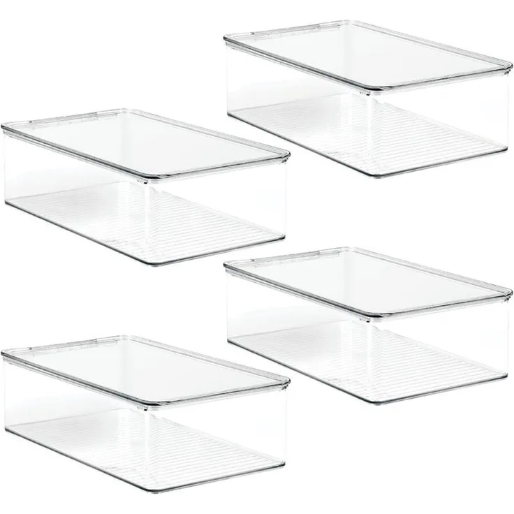 mDesign Aufbewahrung Organizer Kiste Box 4er-Set Stapelbar Deckel Transparent