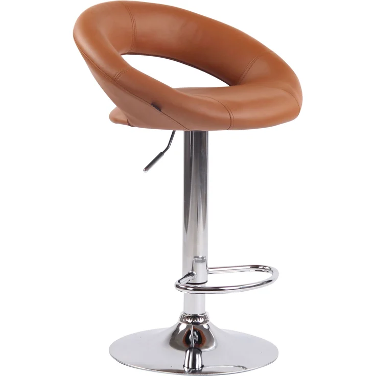 2er Set Barhocker MEKIM - Kunstleder Hellbraun 53x47x80 cm Silber | Barstuhl Höhenverstellbar Mit Lehne Drehbar Tresenhocker Tresenstuhl Kneipenhocker – Bild 2