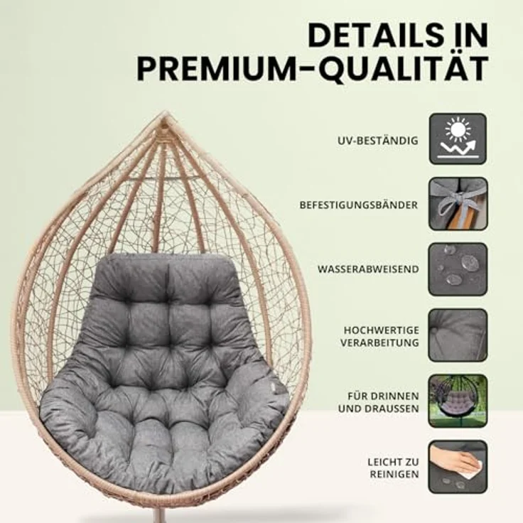 Bjird Stuhlkissen Hängesessel Kissen, Auflage für Polyrattan & Rattan Hängeschaukel, Sitzauflage für Hängekorb - Indoor & Outdoor geeignet – Bild 5
