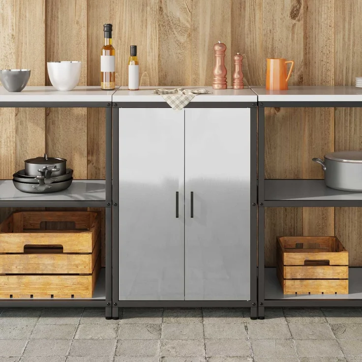 vidaXL Küchenaufbewahrung mit Regal Silber 60 x 50 x 92 cm Stahl 874994 – Bild 3