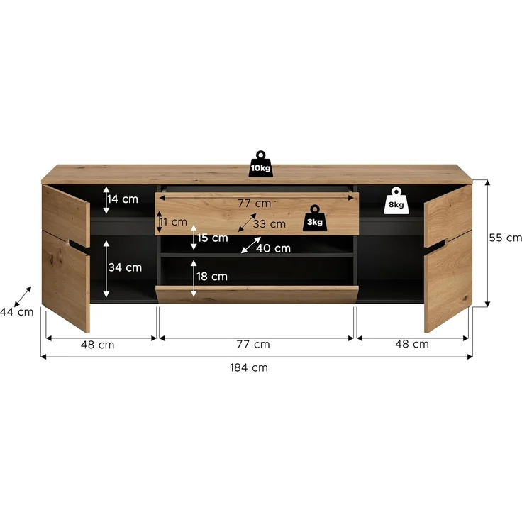 TV Lowboard (B/H/T: 55x184x44 cm) in Artisan Nachbildung – Bild 4
