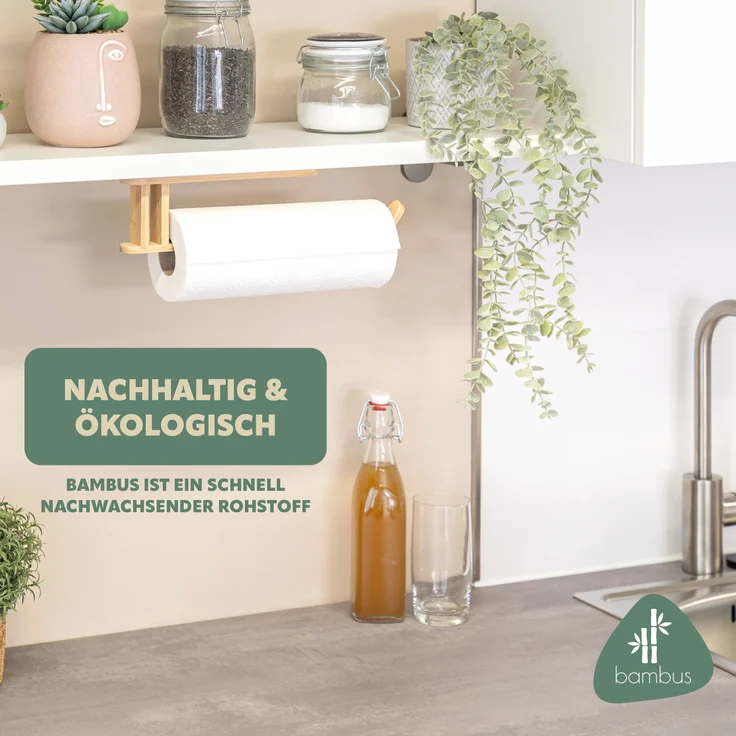 Wand-Küchenrollenhalter aus Bambus – Bild 2