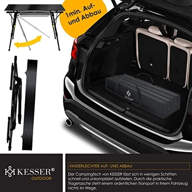KESSER® Campingtisch faltbar Klapptisch mit Aluminiumrahmen Aufrollbare Tischplatte Falttisch klappbar höhenverstellbar inkl. Tragetasche mit Trageband & Netztasche Schwarz – Bild 5