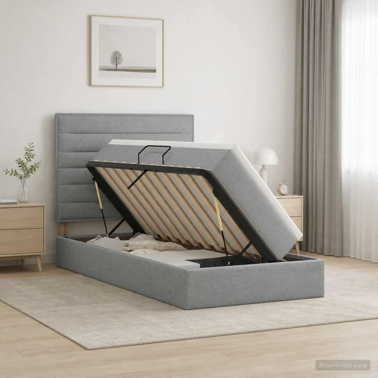 vidaXL Aufbewahrungsbett mit Matratze Hellgrau 100 x 200 cm Stoff 3459420 – Bild 1