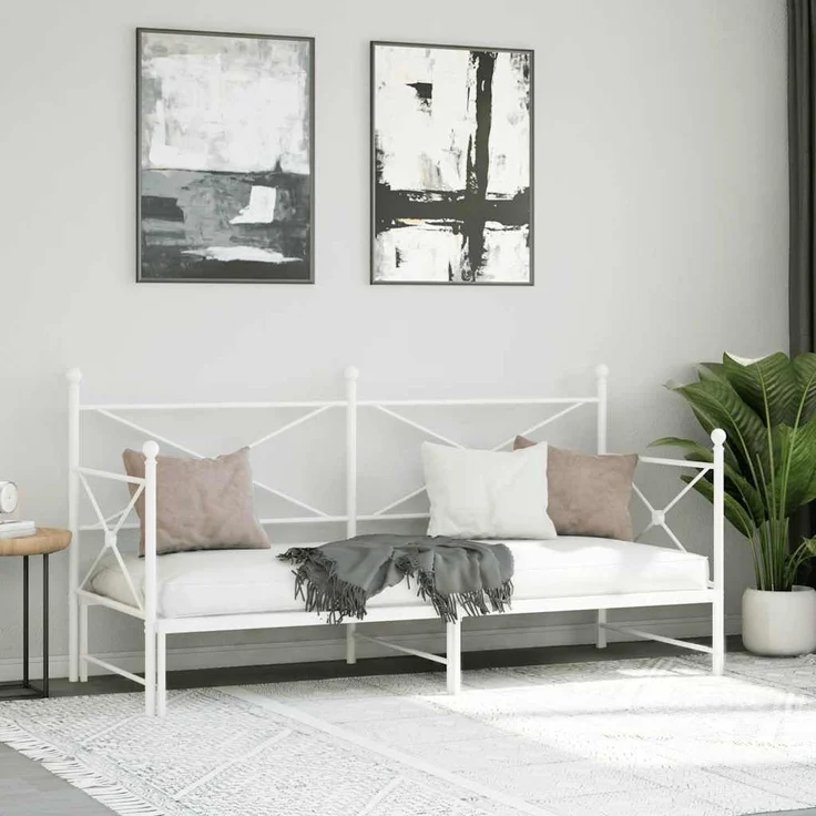 vidaXL Tagesbett Ausziehbar ohne Matratze Weiß 90x200 cm Stahl 4104689 – Bild 3
