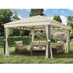 Gartenpavillon 4x4 m ALU PREMIUM ca. 220g/m² Dachplane wasserdicht, Pavillon Gartenzelt 4 Seitenteile champagner