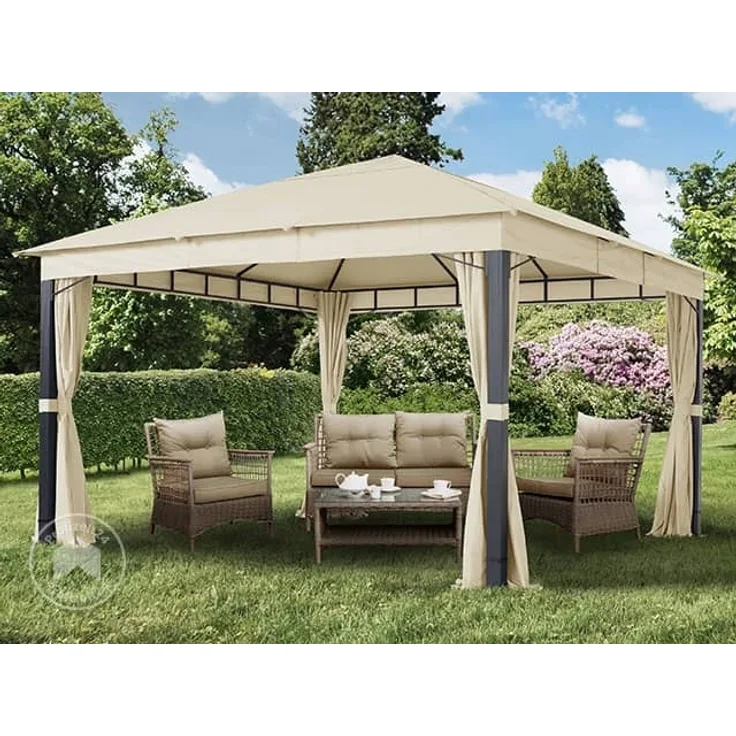 Gartenpavillon 4x4 m ALU PREMIUM ca. 220g/m² Dachplane wasserdicht, Pavillon Gartenzelt 4 Seitenteile champagner