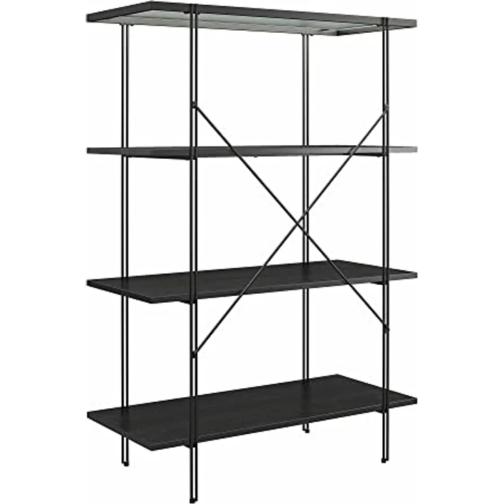 DHP Furniture Wainwright Bücherregal mit 4 Regalen, Schwarz/Eicheoptik, 79 x 35 x 117 cm, Holzwerstoff mit Metallrahmen, modernes Bücherregal für Wohnzimmer und Home Office – Bild 7