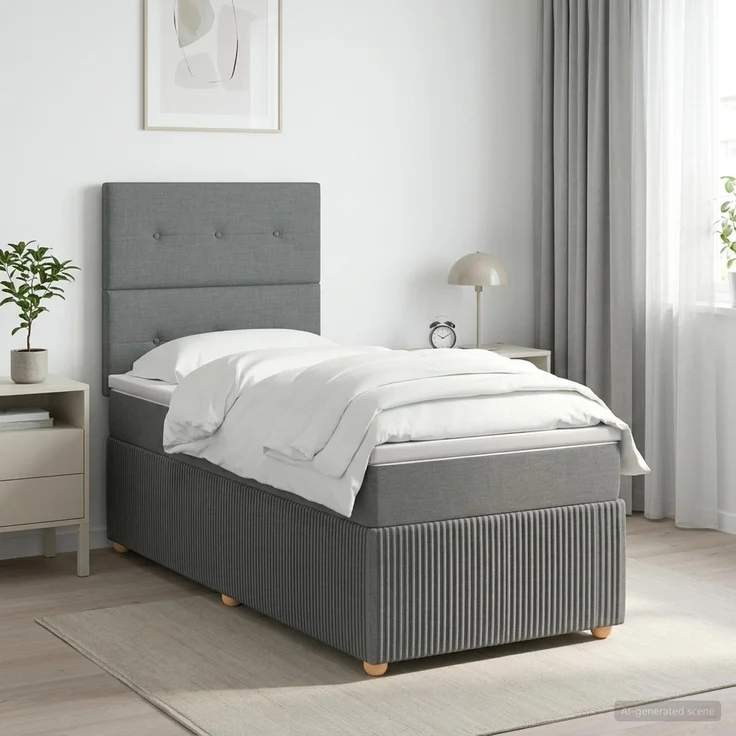vidaXL Boxspringbett mit Matratze Dunkelgrau 100 x 200 cm Stoff 3454327 – Bild 1
