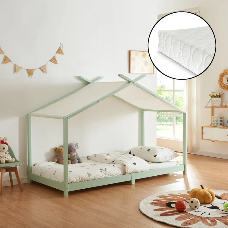 Kinderbett Brome mit Matratze 90x200 cm Mintgrün [en. casa] – Bild 1