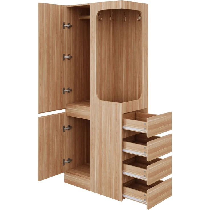 CHICFURN Kleiderschrank 70x170x40 cm aus Holz mit 4 Schubladen und offenem Hängefach Naturholz – Bild 9