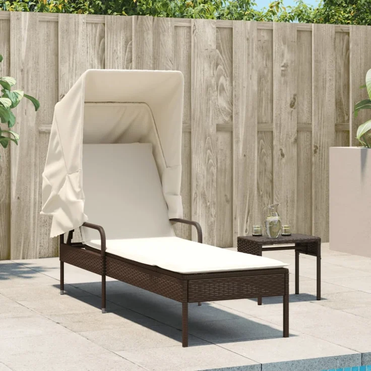 vidaXL Sonnenliege mit Dach Braun Poly Rattan 368189 – Bild 7